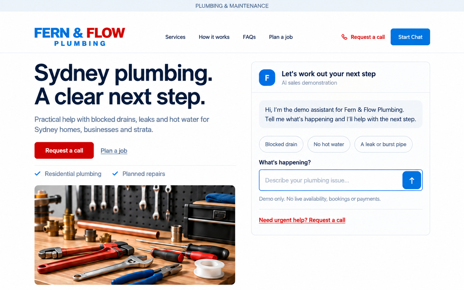 Fern & Flow Plumbing desktop website design
