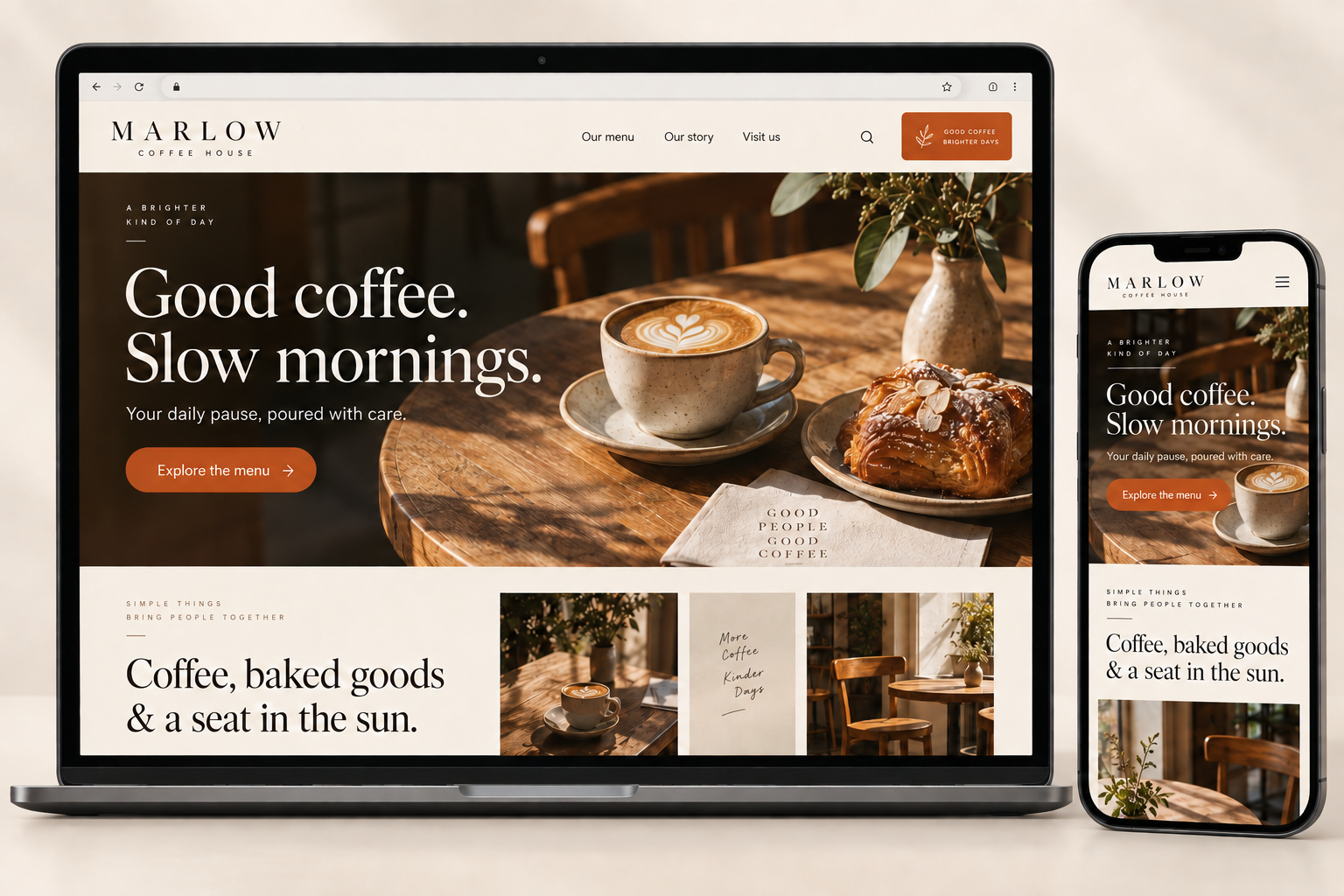 Marlow Coffee House desktop and mobile website design