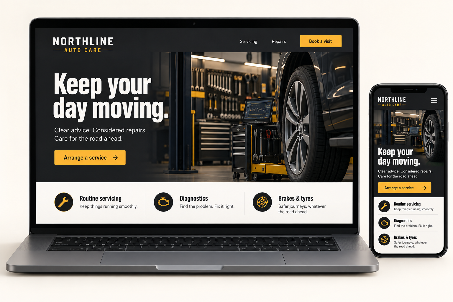 Northline Auto Care desktop and mobile website design