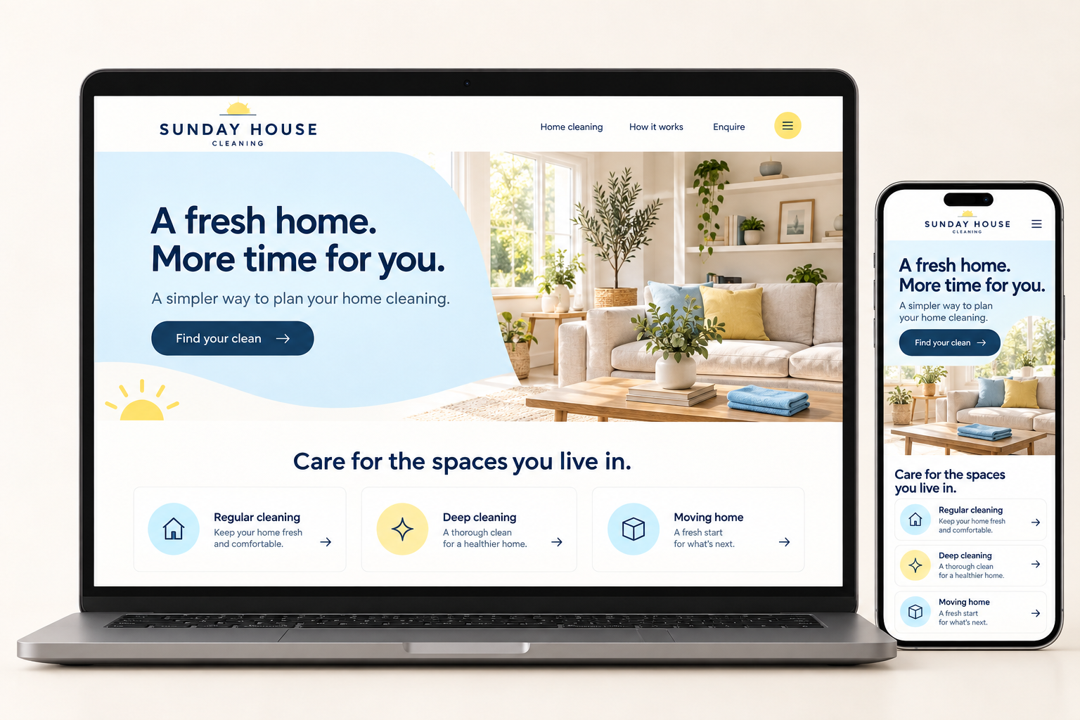 Sunday House Cleaning desktop and mobile website design